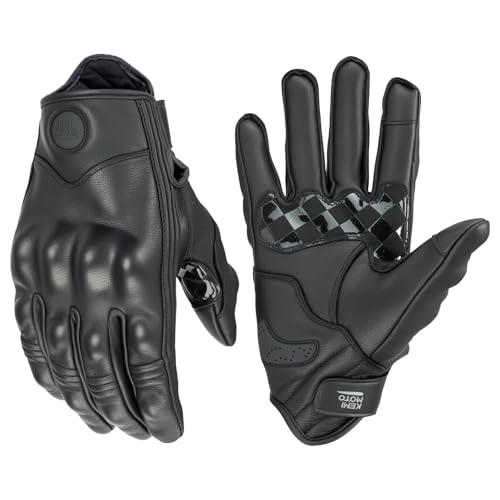 KEMIMOTO Motorcycle Gloves, Leather Motorcycle Riding Gloves for Men and Women, Touchscreen Motorbike Gloves for Motorcross Racing BMX MTB Cycling with Hard Knuckle