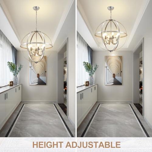 DLLT 6-Light Chrome Globe Pendant Light Fixtures, Industrial Sphere Pendant Lighting Over Island for Dining Room Foyer