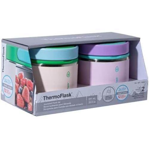 ThermoFlask 20 oz Insulated Food Jar, 2-Pack, Pink and Blue, Hot 12 Hours Cold 24 Hours (Gray and Light Pink)