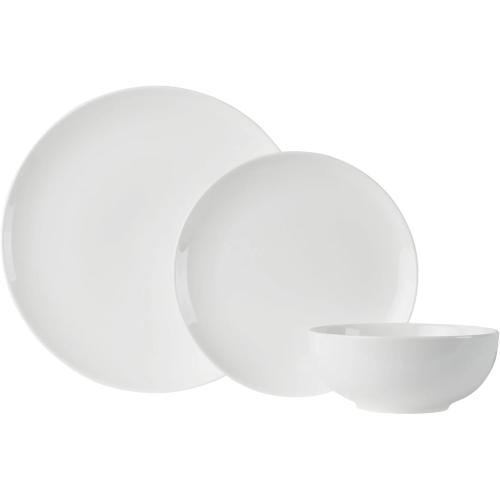Set of 12 Anders and White 'Coupe' - White Vegan Friendly Bone China Dinner Set. 12 Pieces Dinnerware Set. Contains 4X Dinner Plates, Side Plates and Bowls.