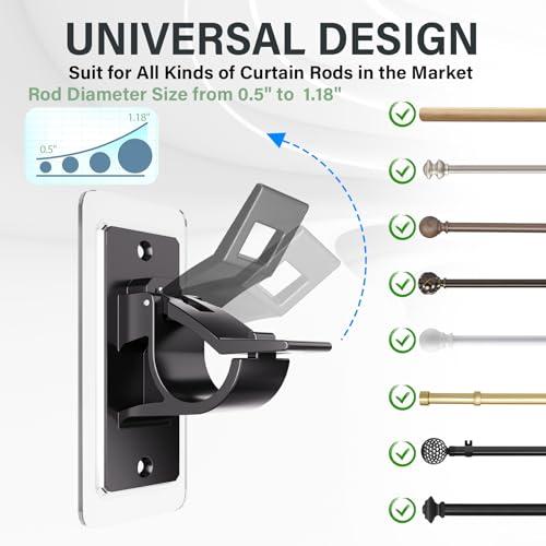 6 Pack Self Adhesive Rod Brackets, No Drill Needed Curtain Rod Holders, Nail Free Stick on Curtain Rod Hooks, Curtain Hangers for Bathroom, Bedroom, Livingroom, Hold up to 20lbs on Smooth Surface