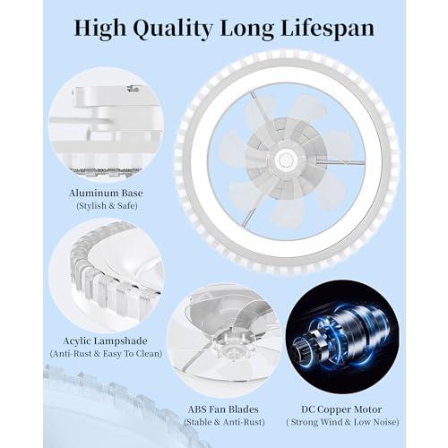 Ceiling Fans with Lights and Remote - 20'' Low Profile Ceiling Fan, 3000-6500K Dimmable Modern Flush Mount LED Fan Light, 6 Speeds, Quiet DC Motor, White Ceiling Fans for Bedroom, Living Room