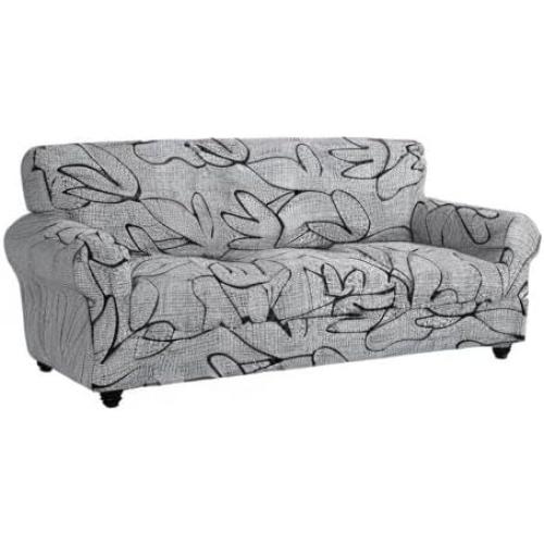 SearchI Stretch Sofa Cover Printed Couch Cover, Floral Pattern 4 Pieces Sofa Slipcover with 3 Separate Cushion Cover, Washable Furniture Protector for Living Room(Sofa, Grey Lotus White)