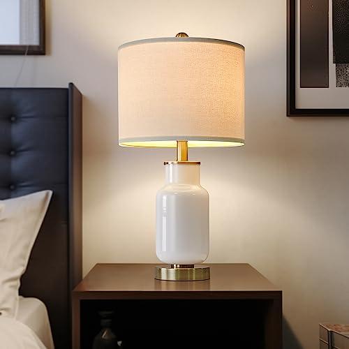 Color cream black and gold 21.25 Table Lamp Set of 2 Modern Lamp for Living Room Glass Nightstand Lamp for bedrooms,Desk,Farmhouse (Milky White)