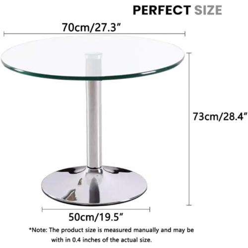 27.3 Round Glass Dining Table, Modern Circular, Sturdy Base and Perfect for 2-4 Seat, Bistro Style for Dining Room, Living Room, Balcony, Cafe