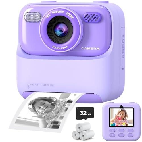 Kids Instant Digital Cameras for Boys and Girls, 1080P HD Dual-Lens Selfie Digital Camera with Print Paper & 32G Card, Christmas Birthday Gifts Toys for Toddler and Teenagers Age 3-16 Years Old