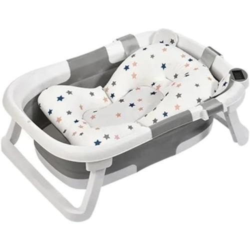 Bath Pillow Bañera Plegable para Bebé, Bañera Portátil Con Sensor De Temperatura, Cojín Antideslizante, Segura, Novedad Bathtub Pillow (Color : Gray with Pad)