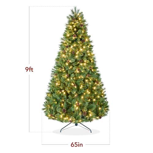 Best Choice Products 9ft Pre-Lit Scotch Pine Christmas Tree, Premium Pre-Decorated Artificial Holiday Decor w/ 2,020 Branch Tips, 2-in-1 White and Multicolor LED Lights, Cordless Setup