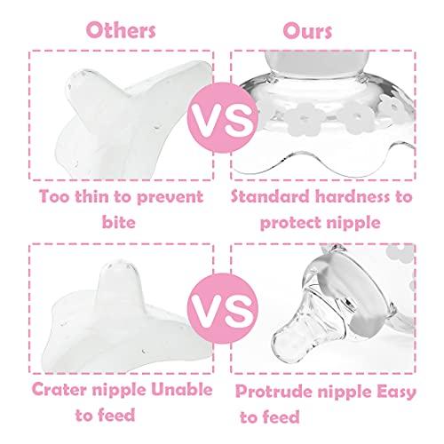 YIYEE Nipple Shields for Nursing Newborn 2 Count, Upgraded for Protecting Inverted & Sore Nipples, Assisting Latch Difficulties, Great for Breastfeeding Mothers, Carrying Case Included