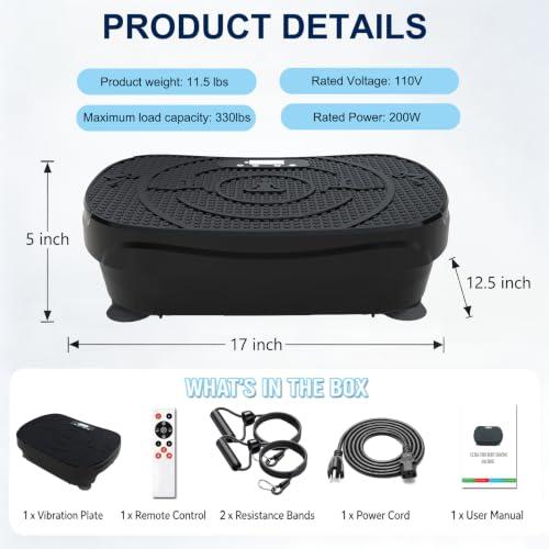 Vibration Plate Fitness Exercise Machine Vibrating Shaking Full Body Shaker Workout Vibrate Stand Shake Board Sport for Weight Loss Fat Burner with Resistance Bands for Gym Home Office Women Men