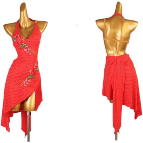 Size Small DANCEAND SWAY Embroidery Latin Costumes Women Sexy Ballroom Dancewear Sleeveless Cha Cha Salsa Irregular Fringe Skirt Rhinestones