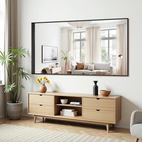 Black Bathroom Mirror 4 Rectangle Mirror with Metal Deep Frame, Wall Mirrors for Over Sink, Vanity, Bedroom, Bathroom, Hangs Horizontally or Vertically