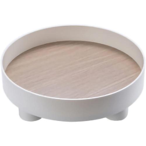 Round Wooden Plastic Perfume Holder Tray, Round Modern Decorative Tray Bathroom Vanity Trays Circle Pedestal Stand Coffee Table Trays(White)