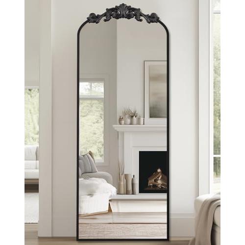 Arched Full Length Mirror, 58x18 Floor Mirror Freestanding with Carved Metal Frame & Bottom Art Carved, Full Body Mirror for HomeDecor, Standing/Halling Large Wall Mirror for Bedroom, Gold