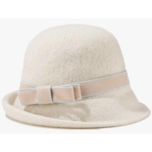Women Vintage Felt Cloche Hats Winter Fall Solid Fedora Bucket Caps Elegant Bowler Hat Bowknot