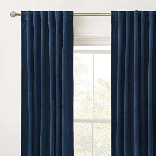 RYB HOME Navy Blue Velvet Blackout Curtains 96 inches Bedroom Living Room