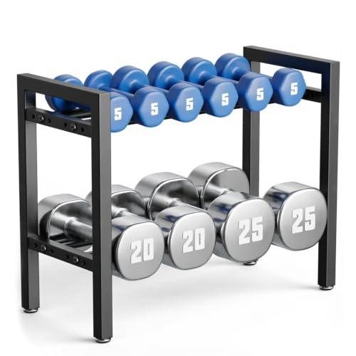 2-Tier Adjustable Dumbbell Rack for Home Use - Storage Stand Compatible with Dumbbells & Kettlebells (Rack Only)