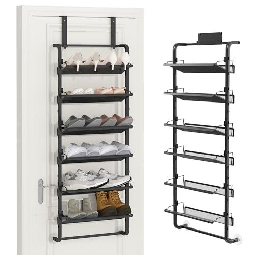 BUKFEN 6-Tier Adjustable Metal Shoe Rack, Over Door & Wall Mount Organizer