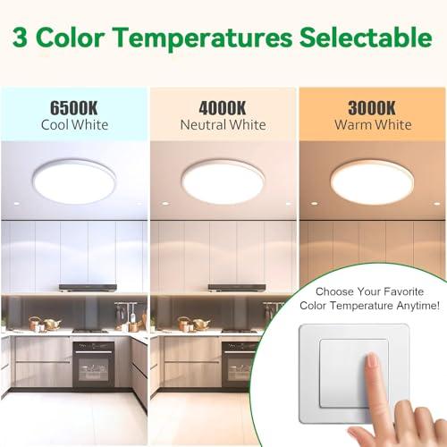 White 24 Upgraded Flush Mount Ceiling Light, 56W 5600 lm Ceiling Light Fixture with 3 CCT Selectable 3000K/4000K/ 6500K, Slim Round Surface Mount LED Light Fixture for Kitchen Bedroom Dining Hallway