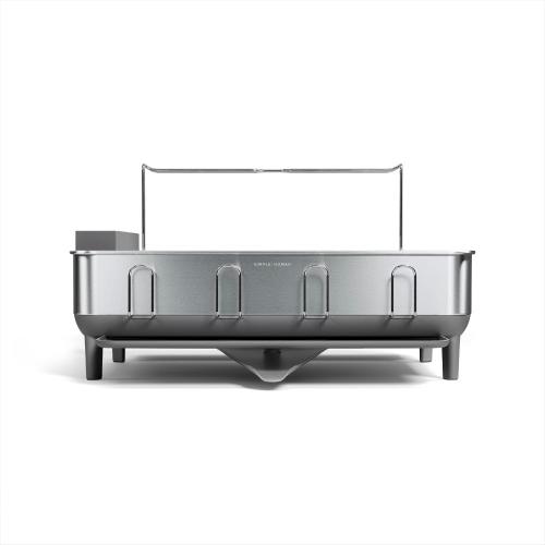 simplehuman Steel Frame Dishrack, Large Capacity Dish Drying Rack, 360º Easy Drain Swivel Spout, Utensil & Wine Glass Holder, Anti-Residue Coating, Moisture Control Surface, Brushed Stainless Steel MAY HAVE MISSING ACCESSORIES