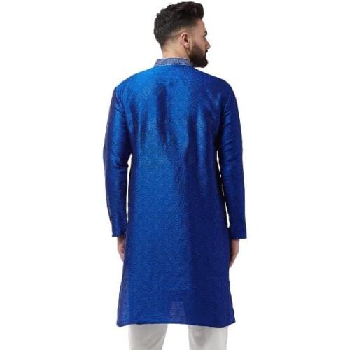 Sojanya XL (Since 1958 Men'S Silk Blend Teal Green Self Design Only Long Kurta