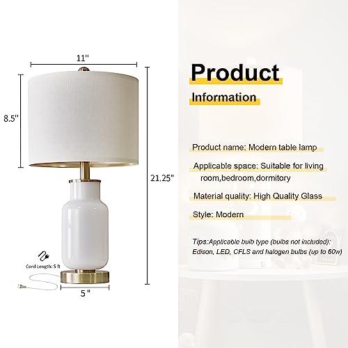 Color cream black and gold 21.25 Table Lamp Set of 2 Modern Lamp for Living Room Glass Nightstand Lamp for bedrooms,Desk,Farmhouse (Milky White)