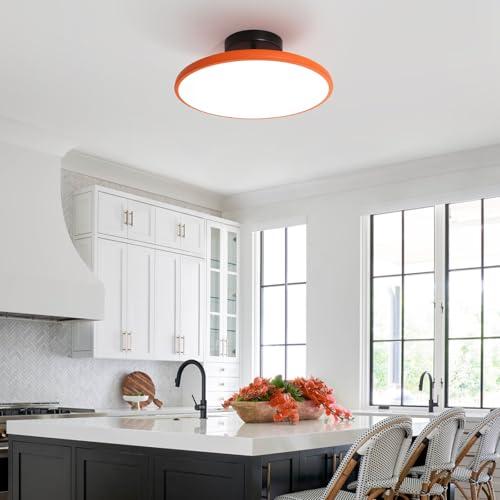 Ceiling Light Semi Flush Mount, Vintage Orange Ceiling Light Fixtures, Remote Control 3CCT Dimmable, 15.7 Inch Mid Century Modern LED CeilingLight for Hallway Livingroom Dining Room Bedroom