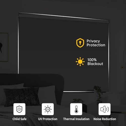 Homebox Cordless Blackout Roller Shades for Windows, 100% Room Darkening Blinds with Thermal Insulated Easy Install Spring System for Home, Living Room, Nursery (35 W x 72 H, Grey)