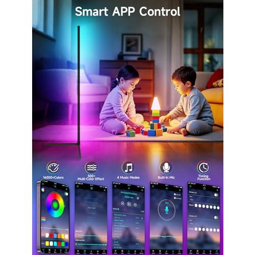Black Corner Floor Lamp, RGB LED Corner Lamp with Music Sync, Smart App and Remote Control Color Changing Ambience Light, LED Lamp with 16 Million Colors for Bedroom, Living Room Gaming Room