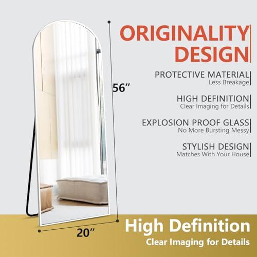 Floor Mirror Arched Mirror Full Length 56X20Full Length Mirror can be Free Standing or Hanging on The Wall Used in Living Room Entrance Hall Corridor Room Bathroom etc （White