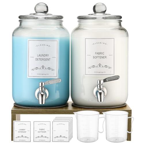 2-Pack Glass Laundry Detergent Dispenser with Stand, 106oz Leak-Proof Glass Fabric Softener Dispenser- Laundry Soap Dispenser-Reusable Container for Kitchen & Bathroom Storage