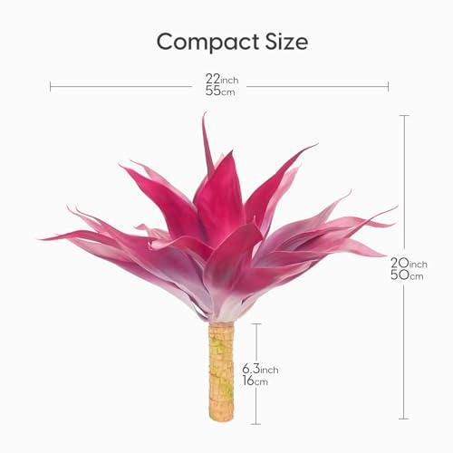 Velener Fake Agave Plant Outdoor, UV Resistant Artificial Plants Large Size for Outdoor and Indoor Decor, Faux Plant Dual Agave Indoor for Planters (22 inch,Red/White)