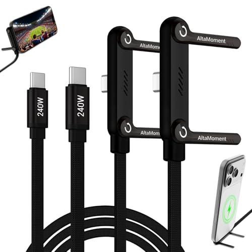 Invisible Holder Charger Cable, 240W PD Fast Charging Cable for Desk, USB-C to USB-C & USB to USB-C Cable 4.9 FT with 360° Adjustable Metal Stand, 2 in 1 Holder Charger for Gaming, Office, Home