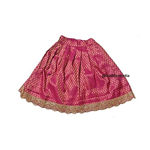 Tissue Silk & Chanderi Fabric Short Sleeve Party Wear Lehenga Choli for Girls & Kids (Color-Yellow & Hot Pink)