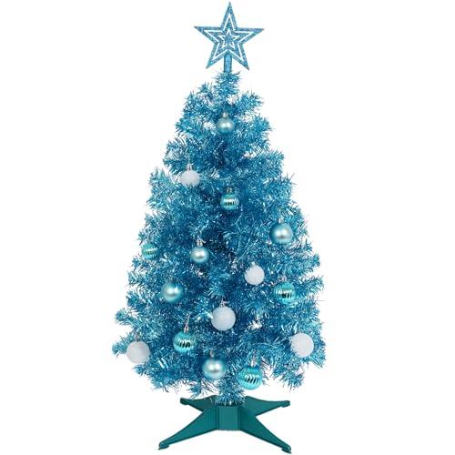 SUNSHINE DECOR Blue Christmas Tree with Light 3ft Artifical Full Christmas Tree with Ball & Star Ornaments 8 Lighting Modes for Holiday Decor