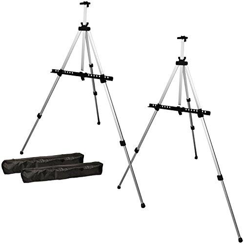 U.S. Art Supply 66 Silver Metal Tripod Easel Display, 2-Pack | Adjustable from 18to 5.5', Holds 36 Canvas - Floor/Tabletop Easel Stand, For Sign Display, Painting, Poster Board, Canvas