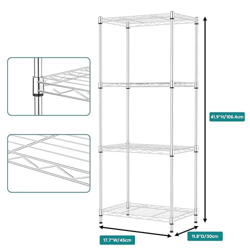 IZEUK 4 Tier Metal Wire Shelf Unit, Chrome Storage Rack Organizer for Kitchen, Bedroom, Living Room or Laundry Room, 17.7 W x 11.8 D x 41.9 H