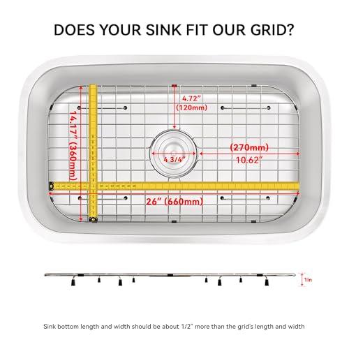 Sink Protector Grid 26-1/16 x 14-1/16,Centered Drain with Corner Radius 3-1/2, Stainless Steel Material(Centered Drain)