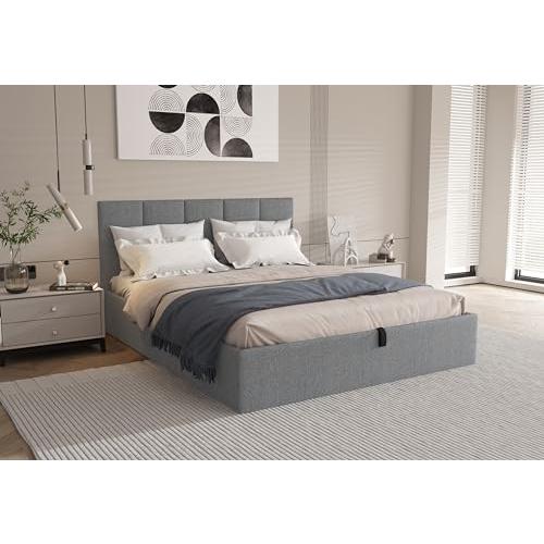 Lift Up Storage Bed Queen Size, Linen Upholstered Platform Bed Frames with Storage Underneath, Soft Modern Bed Frame Strong Hydraulic Lift, No Box Spring Needed, Grey
