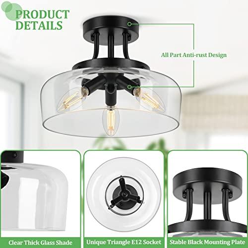 Modern Industrial Semi Flush Mount Ceiling Light with Clear Glass Shade