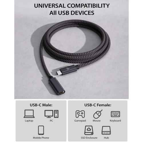 USB C Extension Cable (10FT/3M) 10gbps USB 3.2 Type C Male to Female