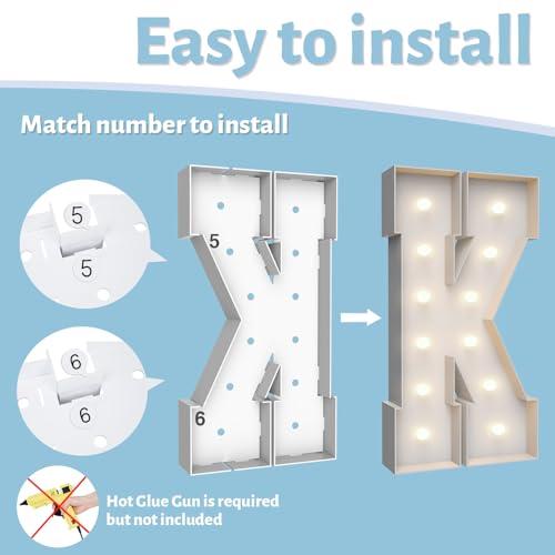 4FT Light Up Marquee Letter K - Large Foam Board Mosaic Kit | Includes Stand and Weighted Water Bag for Wedding, Birthday, Anniversary and Baby Shower Party Decoration