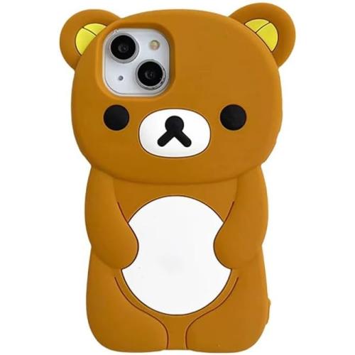 Ultra Thick Soft Silicone Case for Apple Teddy Bear Animal 3D Cartoon Japanese Cute Lovely Adorable Kawaii Kids Girls Women (Brown, for iPhone 15)