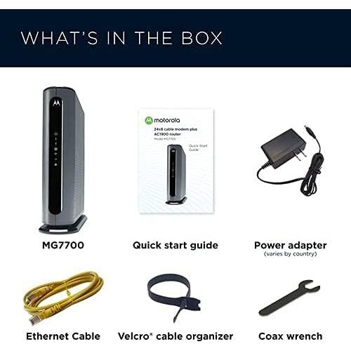 Motorola MG7700 Modem WiFi Router Combo with Power Boost | Approved by Comcast Xfinity, Cox and Spectrum | for Cable Plans Up to 800 Mbps | DOCSIS 3.0   Gigabit Router