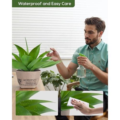 Velener Fake Agave with Burlap Bag, Artificial Plant Outdoor Agave - Fake Plants for Indoor and Outdoor Decor(15 Inch)