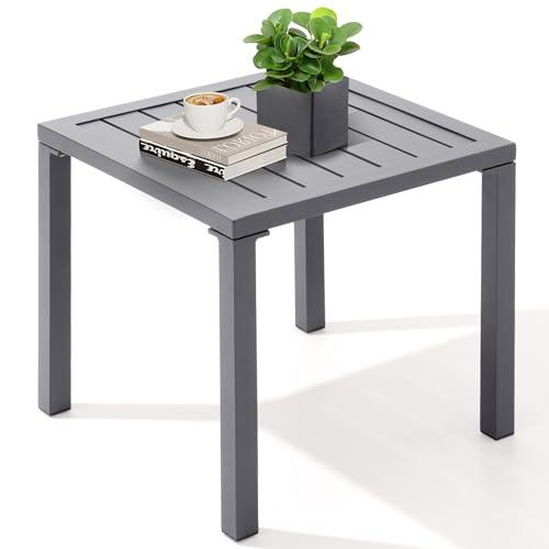 Crestlive Products Aluminum Outdoor Side Table, Pool Lounge Chair Side Table, Weather Resistant Small Square Coffee End Table for Patio, Yard, Garden, Porch, Deck, Indoor, Outdoor (Light Gray)