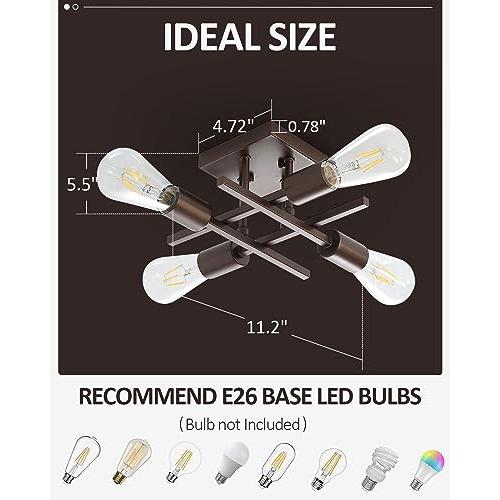 Pack of 2 Industrial 4-Light Semi Flush Mount Ceiling Light Fixture, Modern Oil Rubbed Bronze Chandelier Lighting, Farmhouse Sputnik Ceiling Lamp with E26 Bulb Base for Living Room Hallway, 2 Pack
