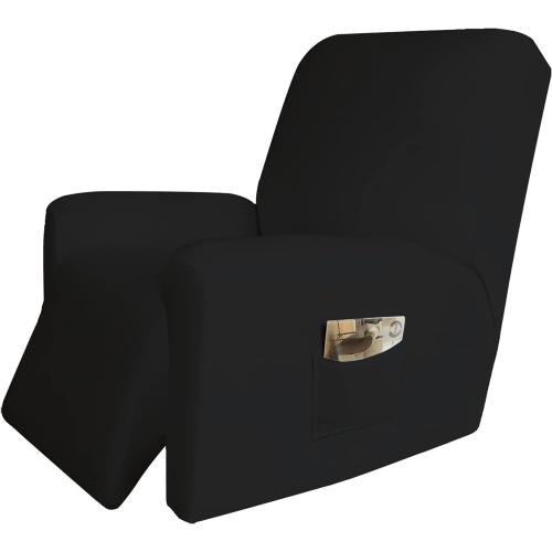 Easy-Going  Microfiber Stretch Recliner Slipcover – Spandex Soft Fitted Sofa Couch Cover, Washable Furniture Protector with Elastic Bottom for Kids, Pet(Recliner, Black)
