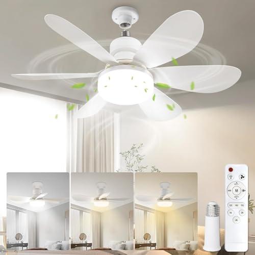 20.5Socket Fan Light with Remote,E26 Base 40W/3000-6000K Dimming | Portable Small Screw in Ceiling Fan with Light Bulb for Bedroom,Kitchen,Garage,3Color Modes,1900LM 8-Level Dimming Brightness