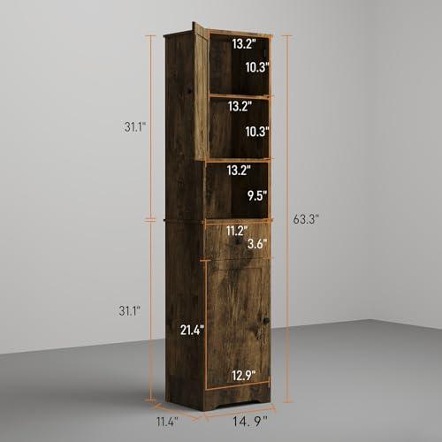 Tall Bathroom Cabinet, Storage Cabinet with 2 Doors & 2Drawer, with Ajustable Shelve, for Bathrooms, Kitchens,Entrances,Bedrooms（Retro Color）